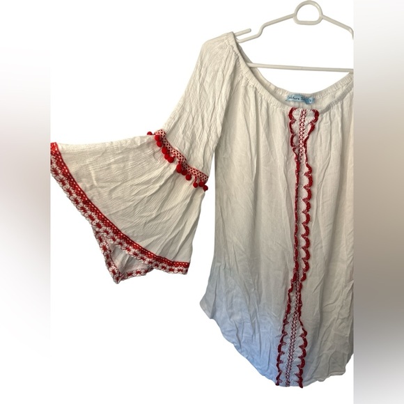 Solitaire Swim Coverup Medium White Red Crochet Top Dress - Picture 2 of 8